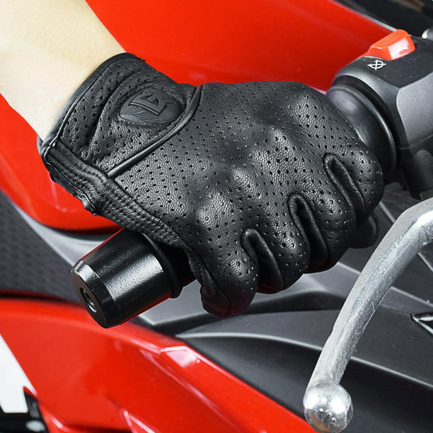 Guantes de material cuero negro para motocicleta, protección de nudillos de  material cuero, cierre d Yotijar Guantes de moto