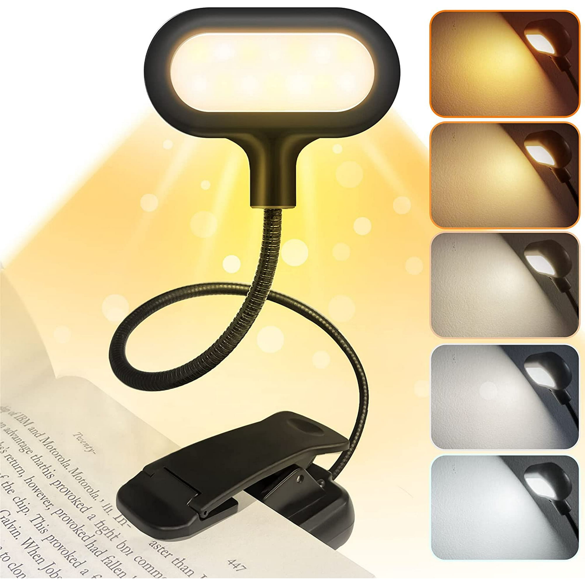 Lámpara de lectura recargable de doble cabeza para leer de noche en la cama,  lámpara de lectura cálida con abrazadera, mini clip ajustable en la luz  JAMW Sencillez