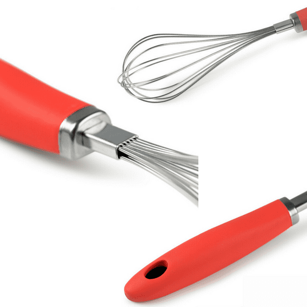 Batidor Manual 29cm en Acero Inoxidable Mango de Plastico Rojo