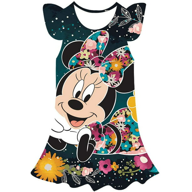 2022 ropa de Disney Mickey para niños, falda bonita informal de verano, de cuello redondo, estampado de Mickey Mouse, vestido de Mickey, 6M Gao LED | Bodega Aurrera