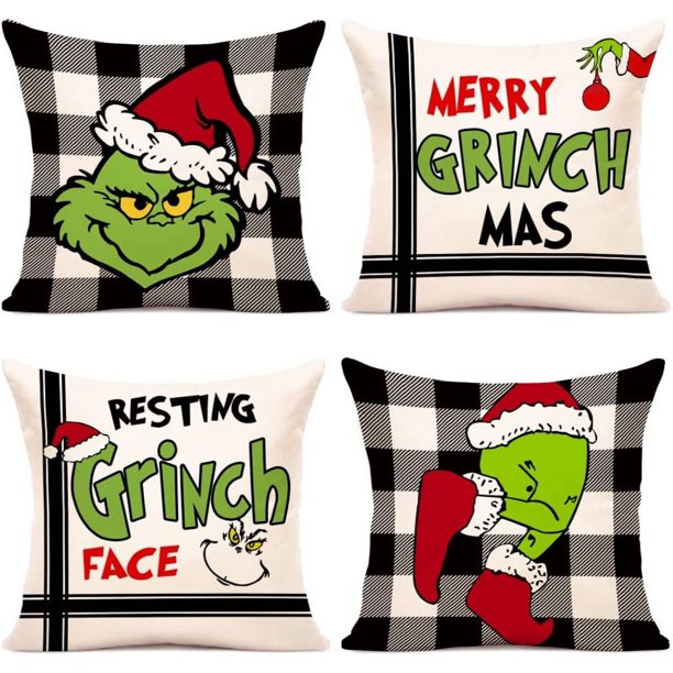 Juego de 4 fundas de almohada de Navidad Grinch de 18 x 18, fundas de  almohada de tiro de Merry Grinchmas para sofá, vacaciones de invierno,  Navidad, decoraciones rústicas de Navidad Sincero