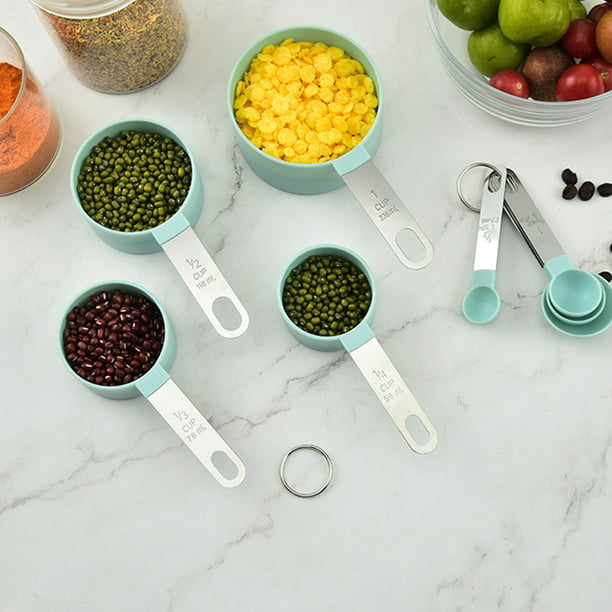 Juego de tazas y cucharas medidoras, 8 cucharas medidoras apilables con  mango de acero inoxidable, cucharada precisa para medir ingredientes
