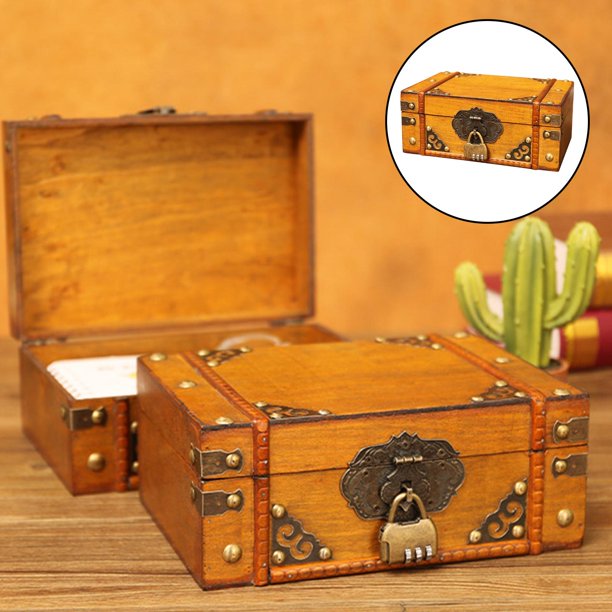 Caja de almacenamiento de madera vintage, cajas de madera del tesoro, caja  de recuerdos, caja de regalo de joyería para boda, cajas de madera rústica