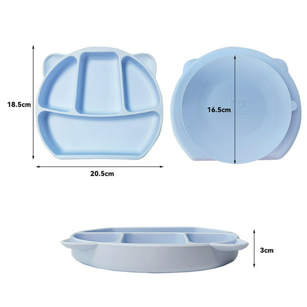 Plato llano Placas de succión de silicona para bebés y niños pequeños Placa  de succión para bebés con cuchara y tenedor de silicona Diseño dividido  libre de BPA Apto para lavavajillas y