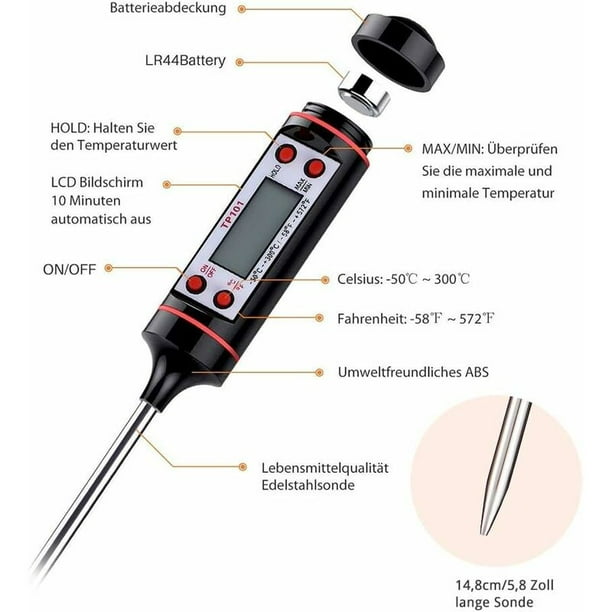  Termómetro digital de cocina Termómetro de cocina Carne Leche  Cocinar Alimentos Dulces Termómetro Aceite Freír BBQ Grill Ahumador  Termómetro : Hogar y Cocina