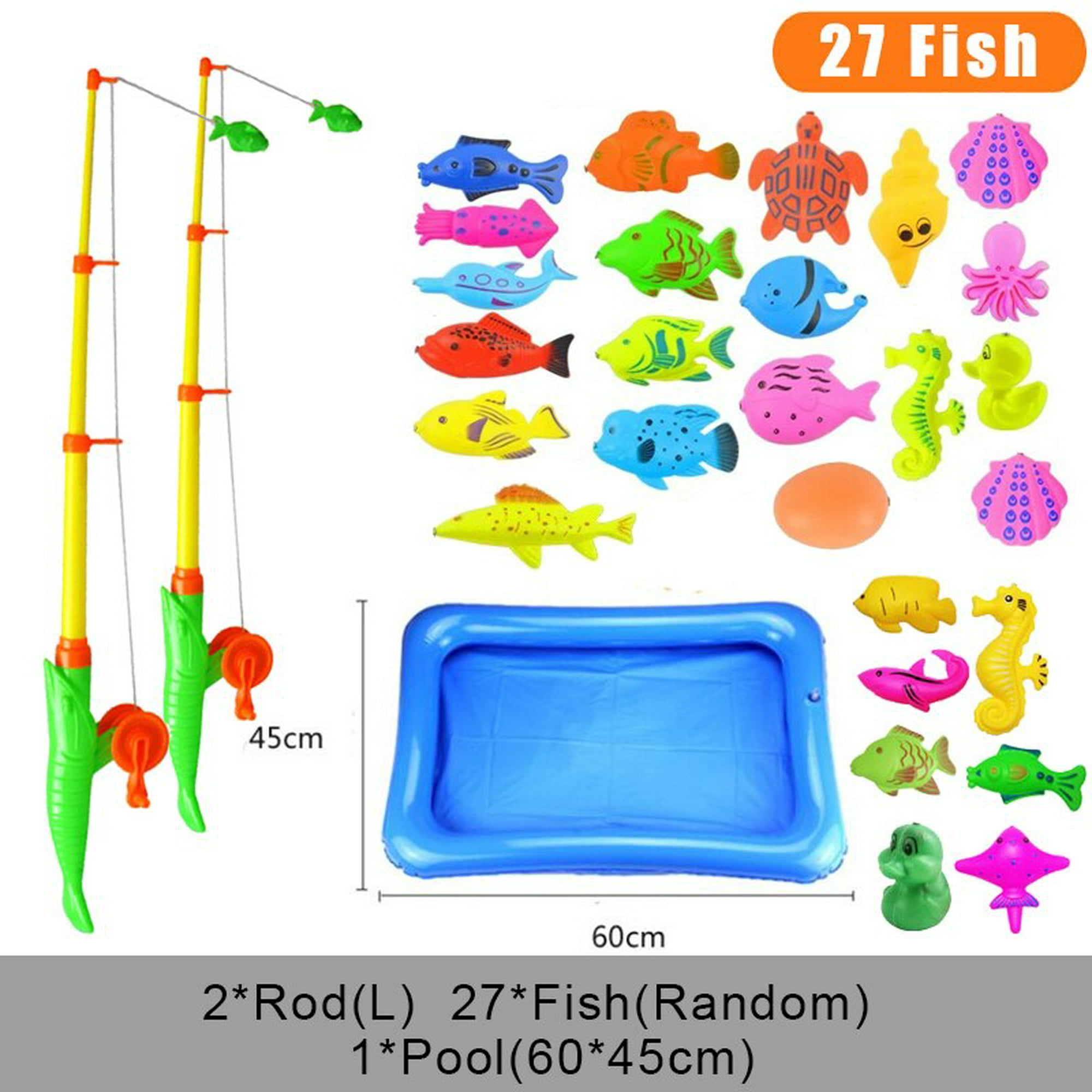 Kids Fishing Toy Set Play Water Toys for Baby Magnetic Rod and Fish with  Inflatable Pool