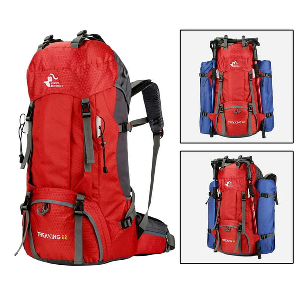 Mochila de senderismo para acampar de 60 múltiples bolsillos en la cintura,  acolchado ajustable rojo Cola Senderismo Saco Grande