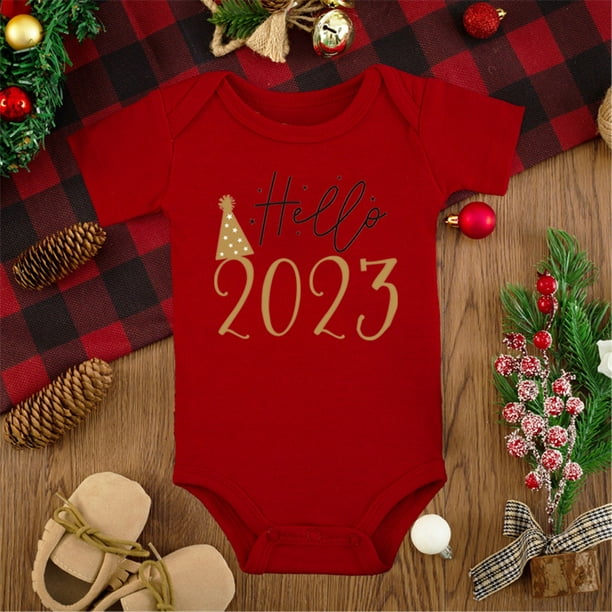 Gibobby Mamelucos para bebe niño Mi primera ropa de Año Nuevo para recién  nacidos, bebés, niños y niñas, trajes de Año Nuevo, pantalones cortos con  estampado (Rojo, 3-6 Meses)