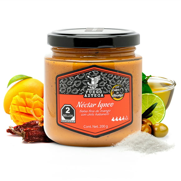 fuego azteca  néctar ígneo  salsa premium pulpa de mango con chile habanero y aceite de oliva  t fuego azteca néctar ígneo