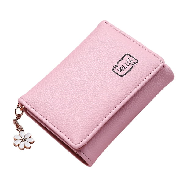 Monedero corto rosa para mujer, cartera de cuero plegable