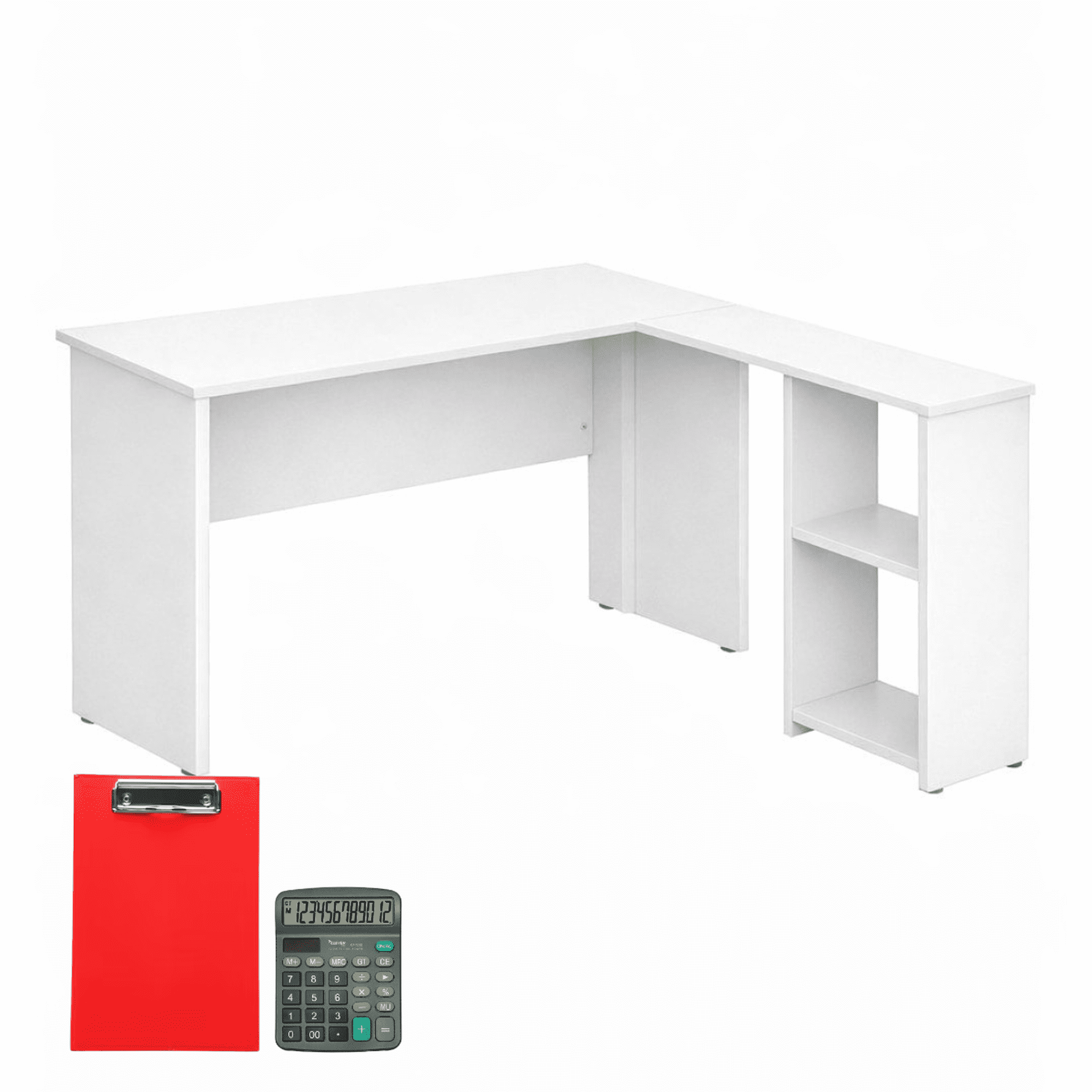 Escritorio esquinero (L) isto para ti homeoffice estudiantil color blanco material mdp. incluye tabla porta papel y calculadora