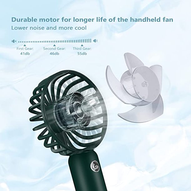 Ventilador de mano portátil 3 velocidades con bateria verde claro