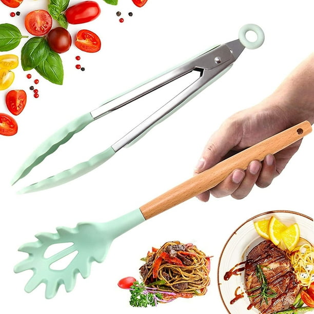 Juego de tenedor y cucharón de silicona para pasta, utensilios de cocina  grandes antiadherentes para cocinar, agitar, servir espaguetis, sopa, salsa