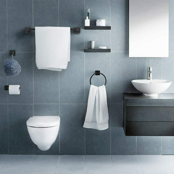 Juego de 7 accesorios de baño, soporte para toallas de baño montado en la  pared, 2 en 1, soporte para papel higiénico, anillo para toalla, ganchos
