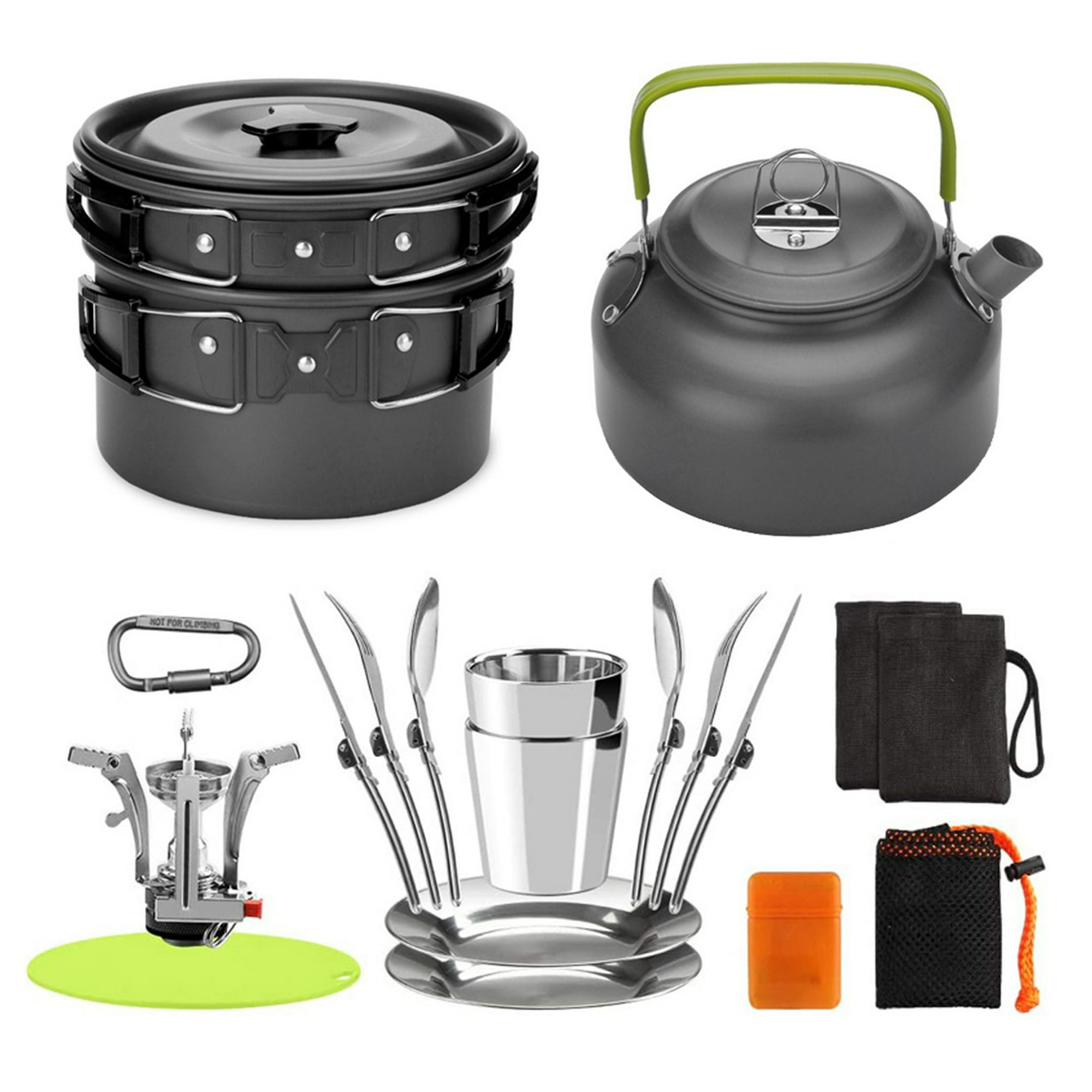 aiGear Juego de utensilios de cocina para campamento, kit de desorden con  bolsa de almacenamiento, sartén y tetera, accesorios de campamento para