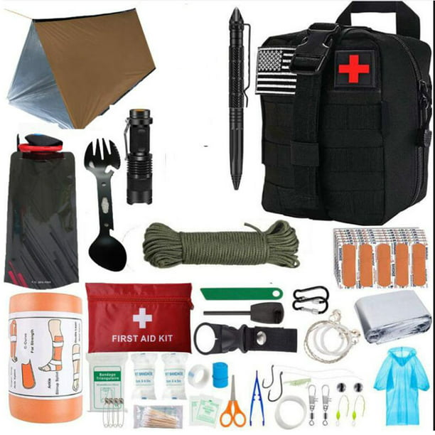 Kit de supervivencia de emergencia de 238 piezas y kit de primeros  auxilios, herramienta de equipo de supervivencia profesional con bolsa  táctica