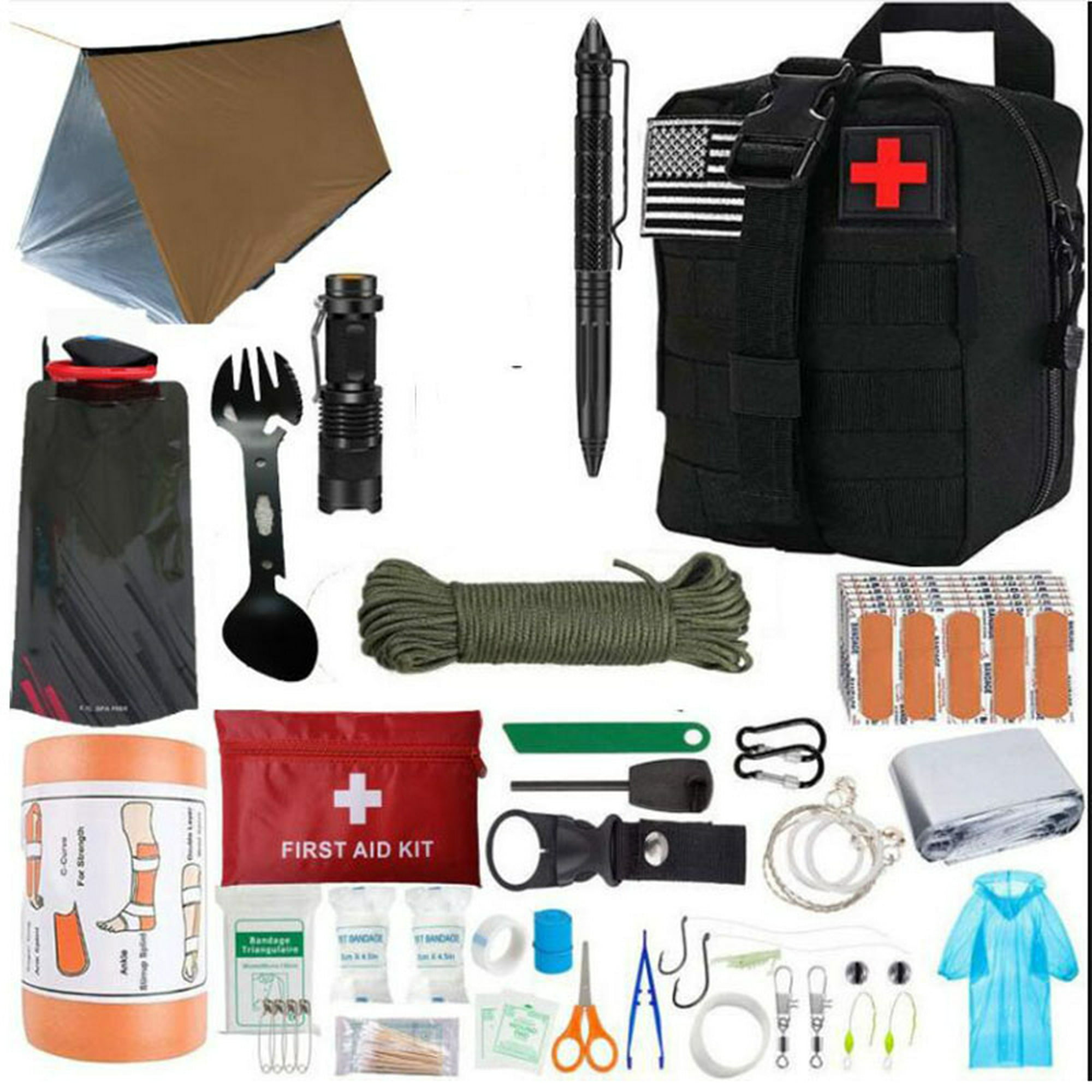  NAPASA Kit de supervivencia 232 piezas equipo de supervivencia  profesional Kit de primeros auxilios táctico de emergencia bolsa de trauma  al aire libre para hombres mujeres camping senderismo caza : Deportes