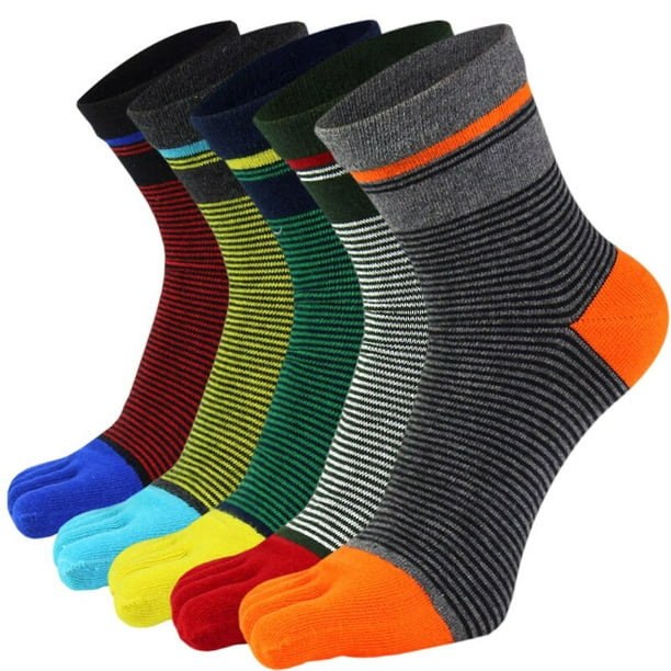 Calcetines de algodón con cinco dedos para hombre, medias transpirables de  tubo medio, a rayas, coloridas, para negocios, 5 pares