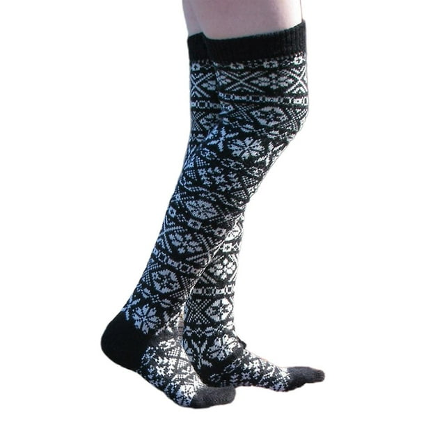 Black Calcetines largos de punto geométricos navideños para mujer, medias  cálidas por encima de la rodilla para invierno
