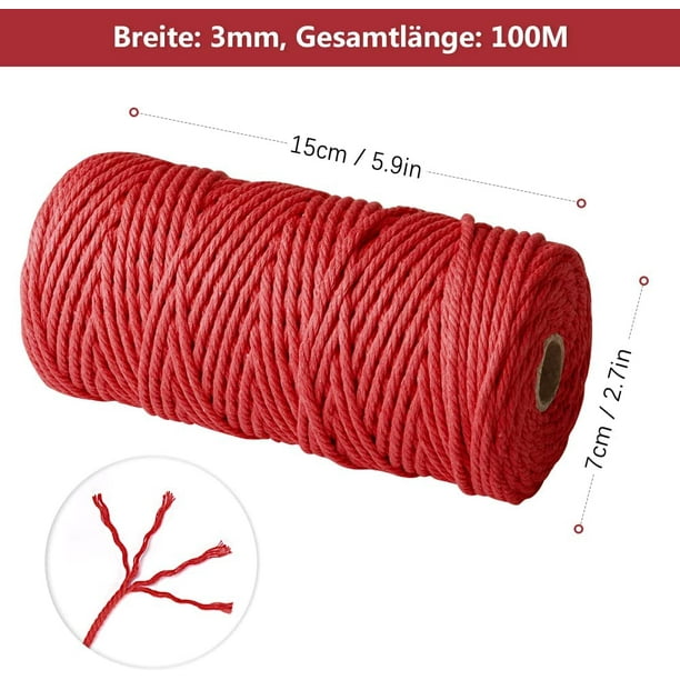 Cuerda de Algodón Mcramé 100% Natural de 3x109 Coloreada para Manualidades  DIY