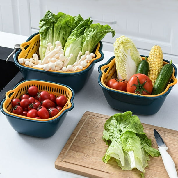 TOYANDONA Cesta de drenaje para verduras, colador de frutas, colador de  frutas, colador plegable de silicona, cesta de lavado, estante de