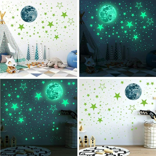 453 Piezas Pegatinas de Pared de Estrellas que Brillan en la Oscuridad,  Pegatinas Luminosas de Luna y Estrellas, Pegatina de Estrella Fluorescente  Ideal para Techo, Habitación Infantil, Decoración de Pared JM