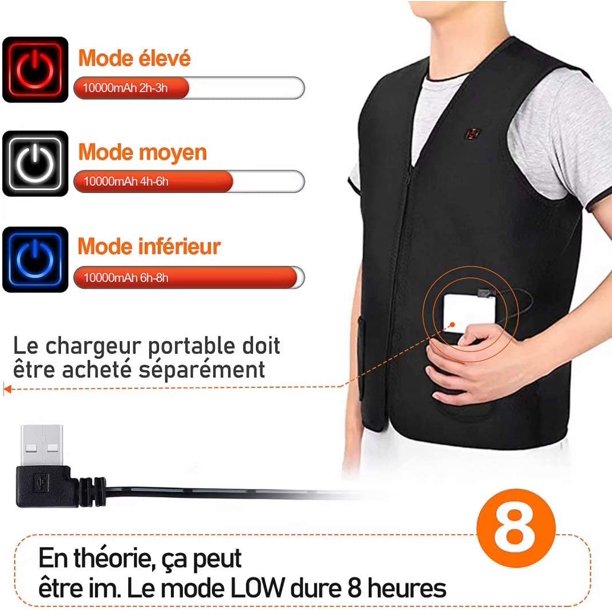 Chaleco térmico para hombre, 8 zonas de calefacción, diseño de luces,  chaqueta térmica ligera para hombre (paquete de baterías no incluidas)