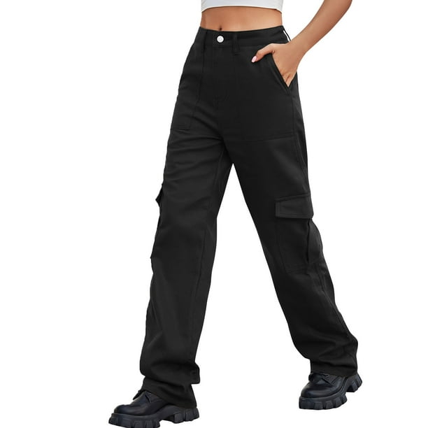 Gibobby Pantalones tipo cargo mujer Pantalones cargo holgados de pierna  ancha para mujer, pantalones de mezclilla, pantalones de chándal holgados(Negro,XL)