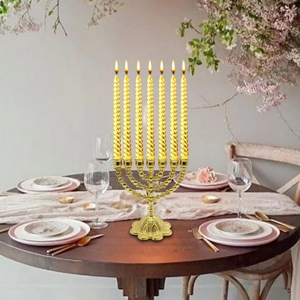 Portavelas de Metal Hanukkah Menorah, portavelas de 7 ramas, candelabro  para velas, cena, fiesta, decoraciones, decoración del hogar, altura 17cm  Dorado Soledad Candelabro de la Menorá