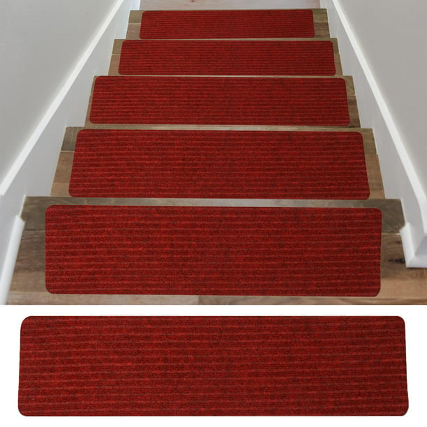 Alfombra antideslizante Peldaños de escalera de interior antideslizante  30x8in Alfombras de escalera con bordes suaves de poliéster para masc Rojo  perfecl Escalones