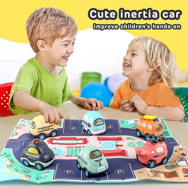 Juguete de bebé para niño de 1 año | Juego de 7 coches Push and Go con  tapete de juego/bolsa de almacenamiento para niños pequeños | Juguetes