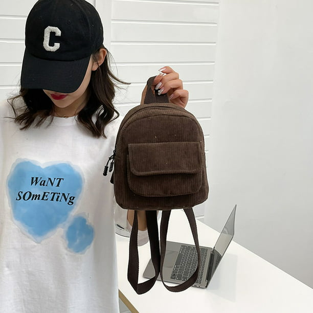 Bolso Mini mochila de moda para mujer, mochilas pequeñas sólidas de pana,  mochilas de viaje Retro