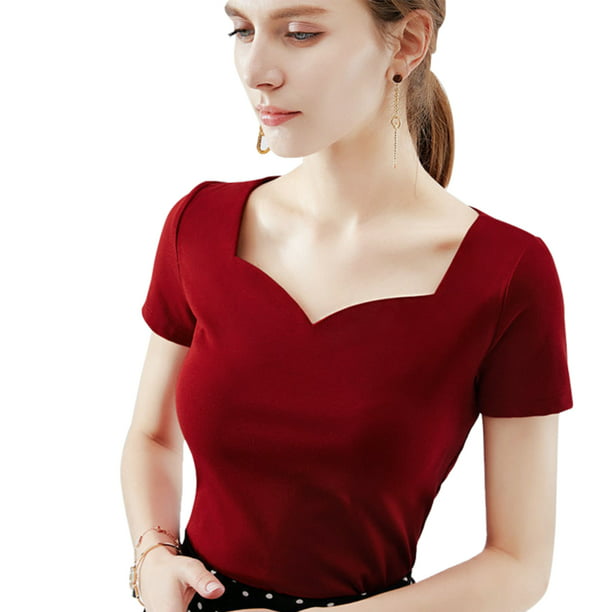 Transparentemente lavar Alfabeto Camiseta Mujer Manga Corta Corazón Cuello V Algodón Color Sólido Top, Rojo,  XXL Inevent AP001286-17B | Walmart en línea