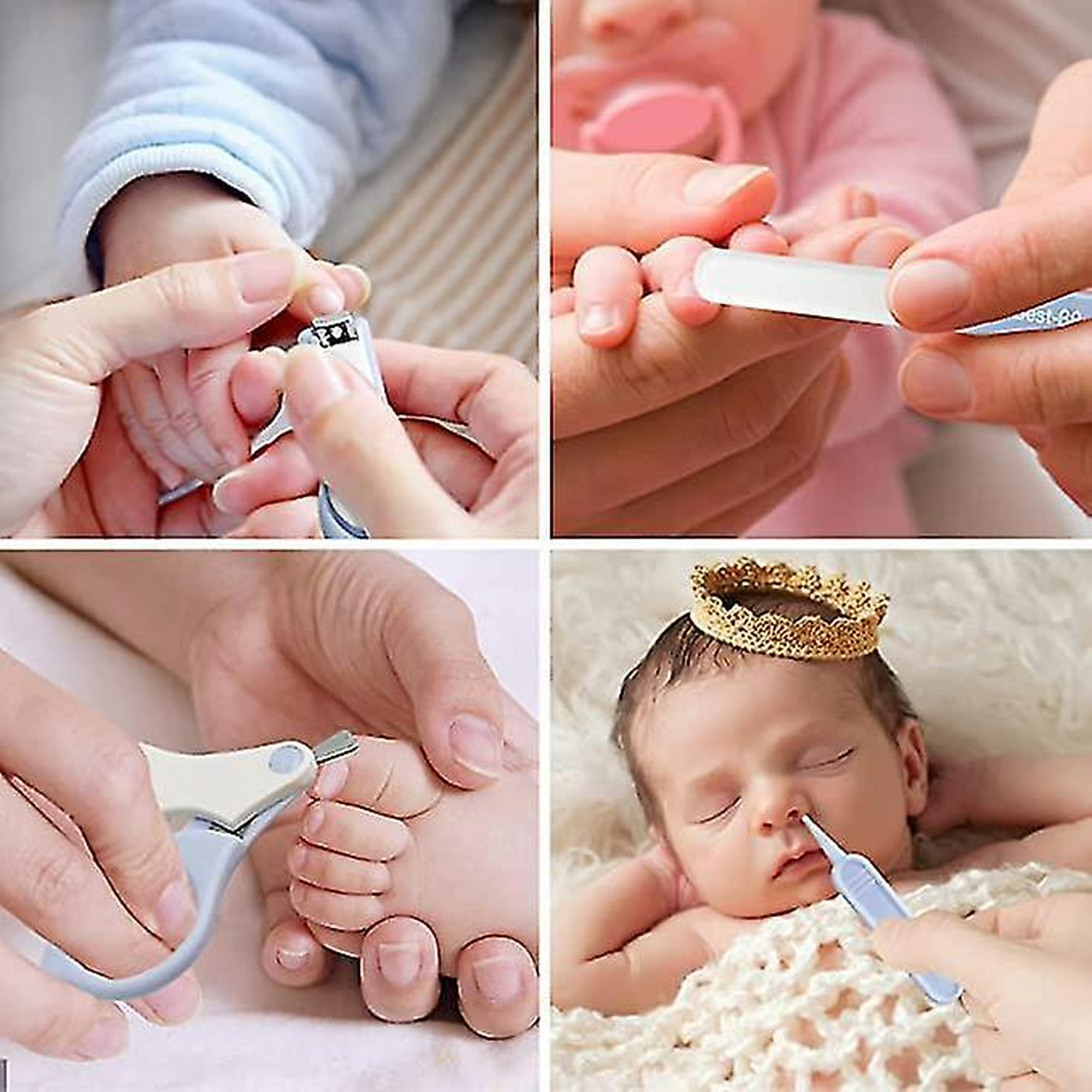 Kit de uñas para bebé, juego de cuidado de uñas de bebé 4 en 1 con bonito  estuche, cortaúñas para bebés, tijeras, lima de uñas y pinzas, kit de
