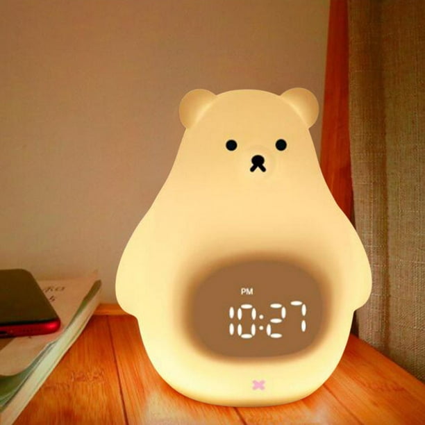 Reloj despertador digital con cargador USB, radio despertador para  dormitorios con pantalla LED grande, reloj despertador de luz natural para  niños