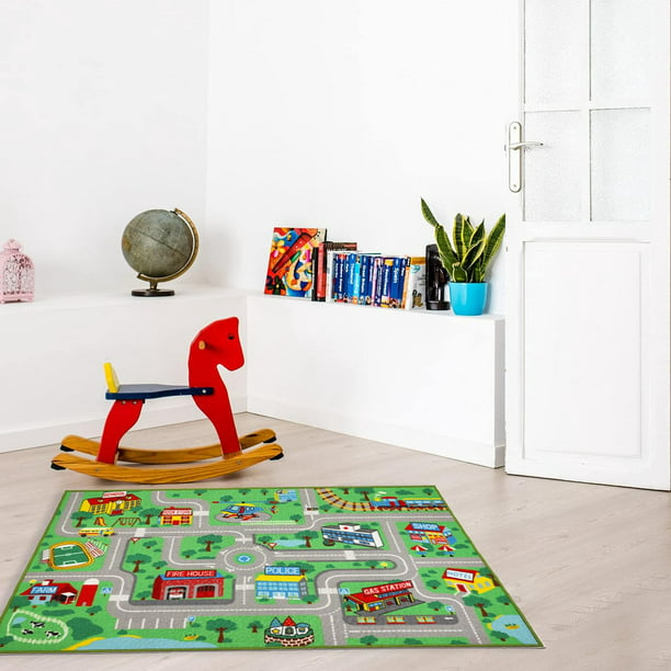 Capslpad Alfombra infantil para sala de juegos de 3 pies 3 pulgadas x 5  pies 2 pulgadas, antideslizante, huellas de manos coloridas, alfombra de  juego