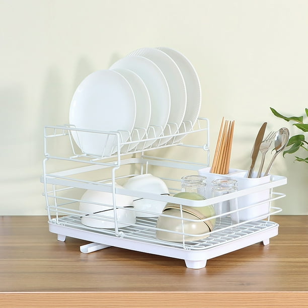 Estante para platos secos de hierro y cocina con bandeja, estante de  almacenamiento de platos, escurridor de platos, organizador de cocina