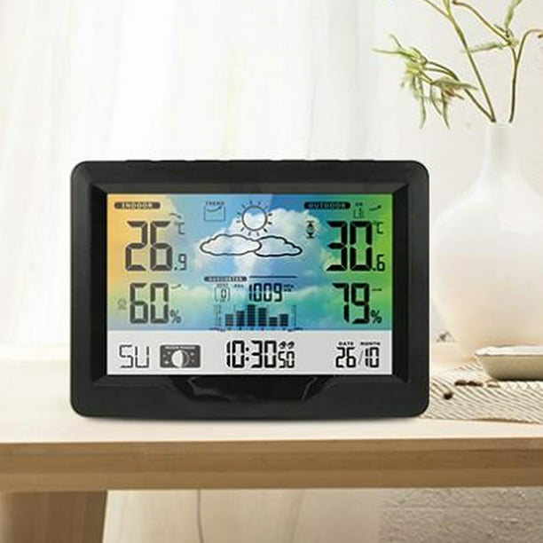 Comprar Termómetro e higrómetro digital LCD Medidor de temperatura y  humedad Monitor electrónico de humedad Reloj Estación meteorológica para  oficina en casa