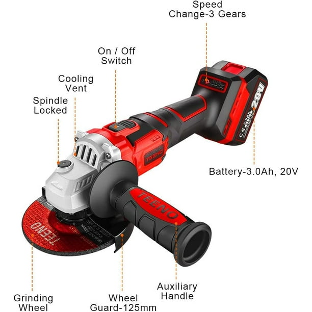 Amoladora de Angular Inalámbrica sin Escobillas de 125 mm M10 de 20000r /  min Cortada para Batería