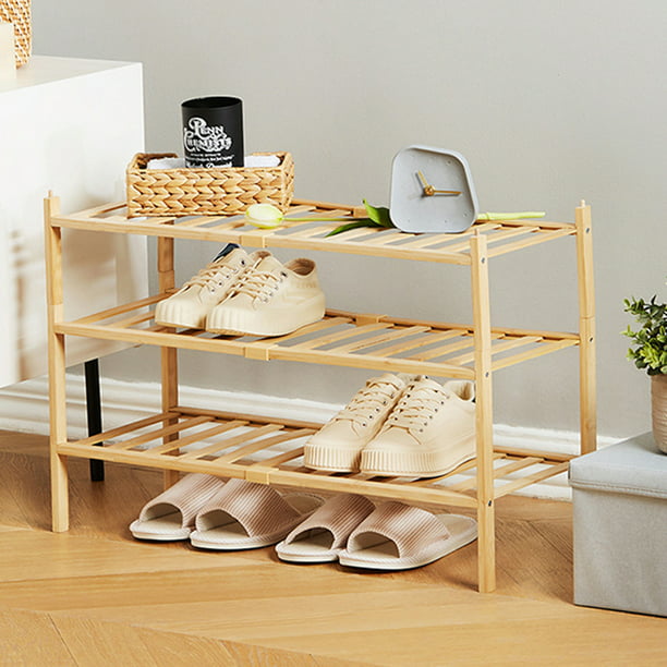Zapatero apilable para organizador de armario, estante plegable de bambú de  3 a 5 niveles para 9 a 25 pares de zapatos, entrada estrecha, dormitorio,  pasillo : : Hogar y cocina