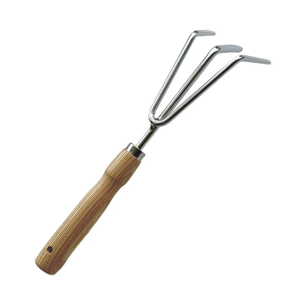Rastrillo de jardín, herramientas de jardinería rastrillo resistente con 5  púas de metal, herramientas afiladas y duraderas para deshierbar de jardín