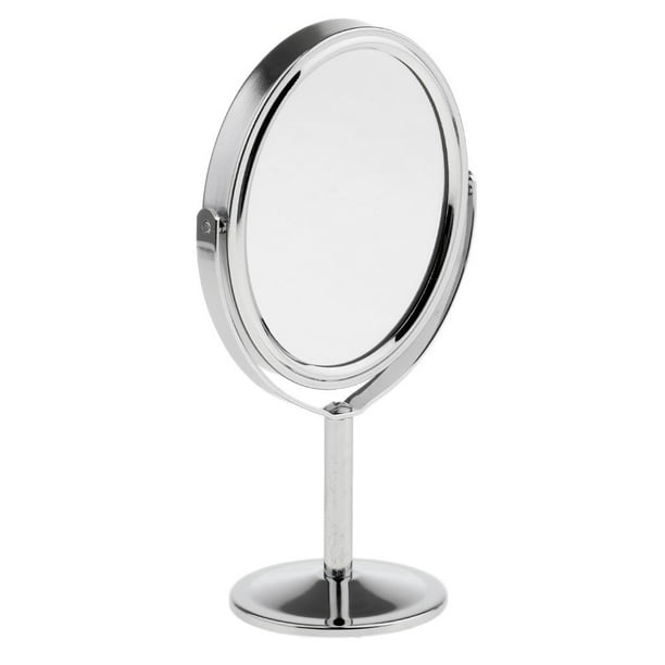 Espejo de tocador con soporte ovalado de aumento normal de doble lado mini  de 3 pulgadas plateado Pl jinwen Espejo de maquillaje de doble cara