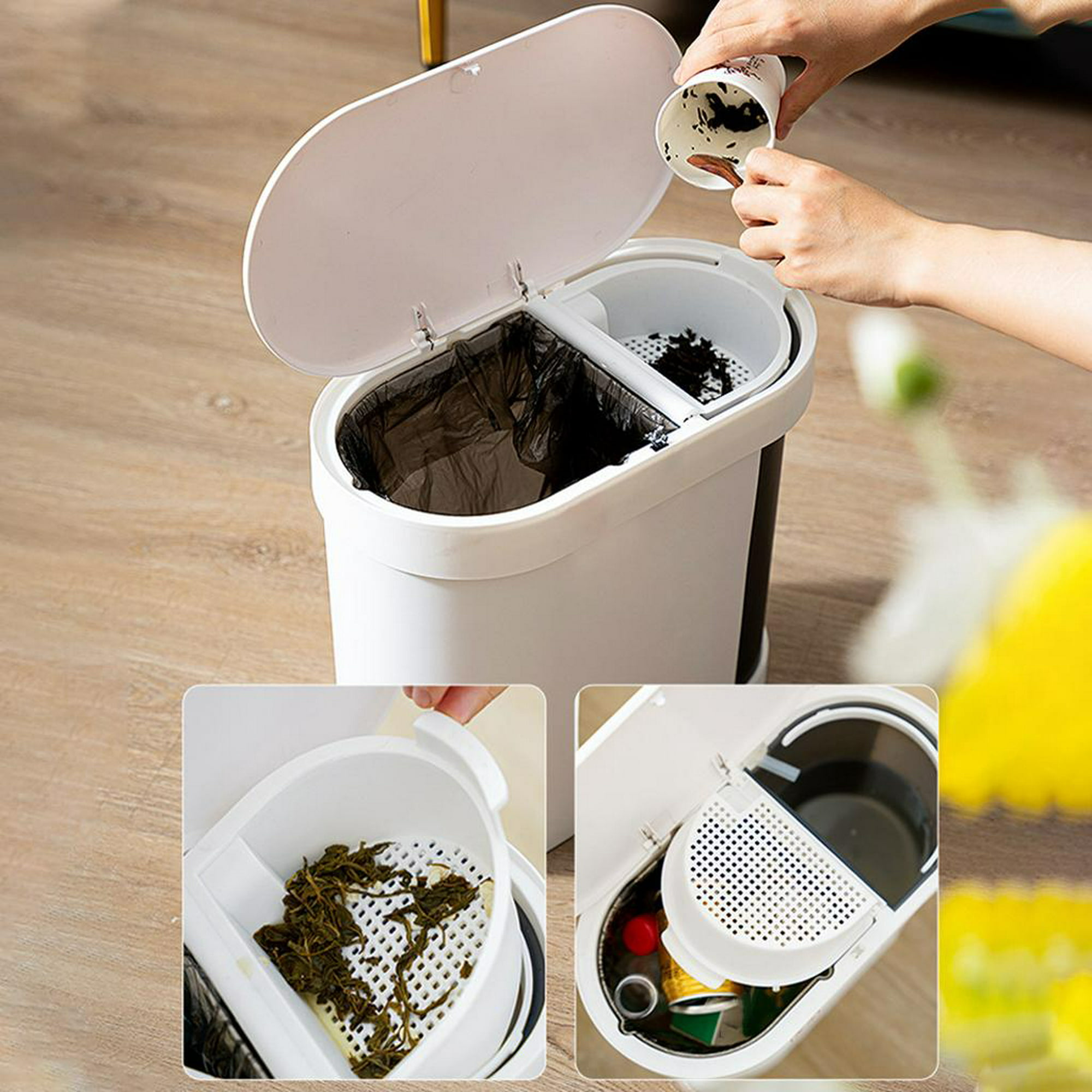 Bote de basura doble para reciclaje y basura, latas de basura para cocina,  cubo de basura de doble compartimento con contenedor de reciclaje para