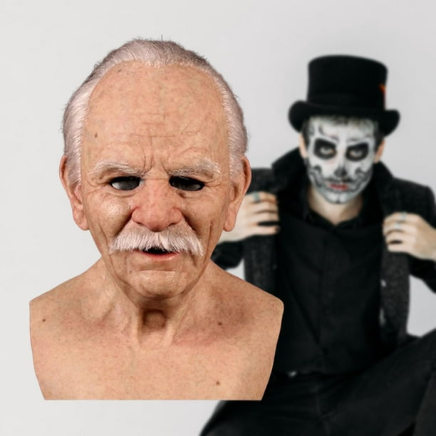  Máscara de capucha para hombre viejo, máscara realista de  arrugas humanas de Halloween, accesorios de juego de rol : Juguetes y Juegos