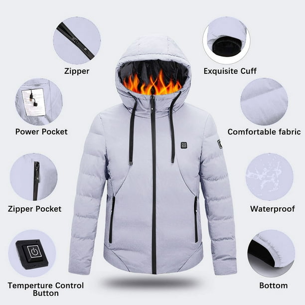 UKAP, abrigo eléctrico para hombre, chaqueta calefactable, prendas de vestir  con capucha, chaquetas cálidas para exteriores con banco de energía de  10000mAh