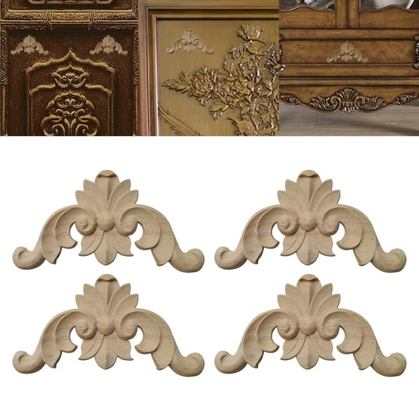 GZjiyu 4 molduras de madera, tallados en madera, adornos de madera,  apliques para decoración de puertas, armarios, muebles, ventanas, espejos,  tocadores : : Hogar y cocina