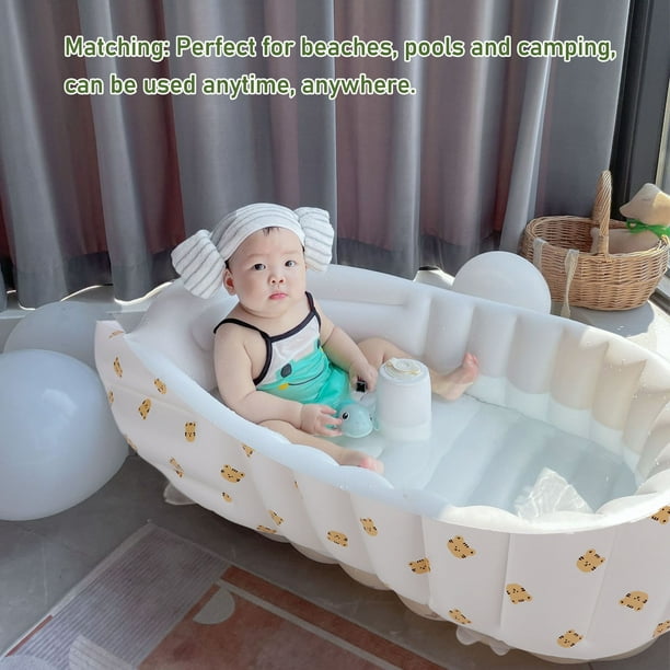  Bañera inflable para bebé con bomba de aire, bañera para bebé,  bañera para niños pequeños, lavabo de ducha plegable para recién nacido,  bañera de viaje portátil, color verde : Bebés