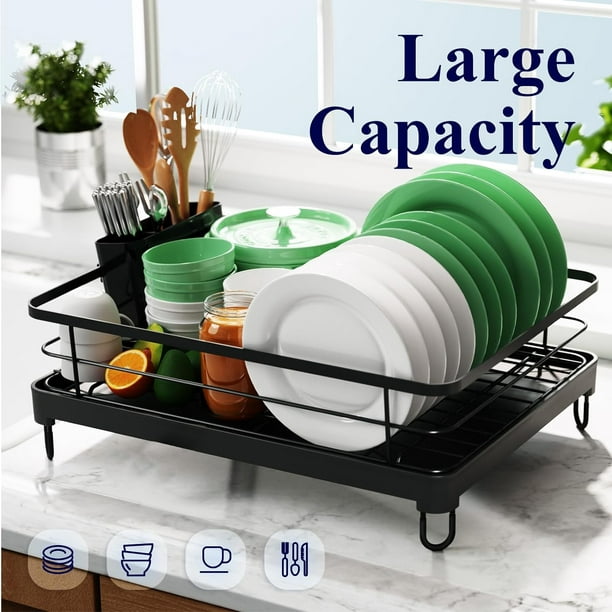 Kitsure Escurridor de platos, ahorra espacio, para encimera de cocina,  estante de acero inoxidable duradero con un soporte para cubiertos, para