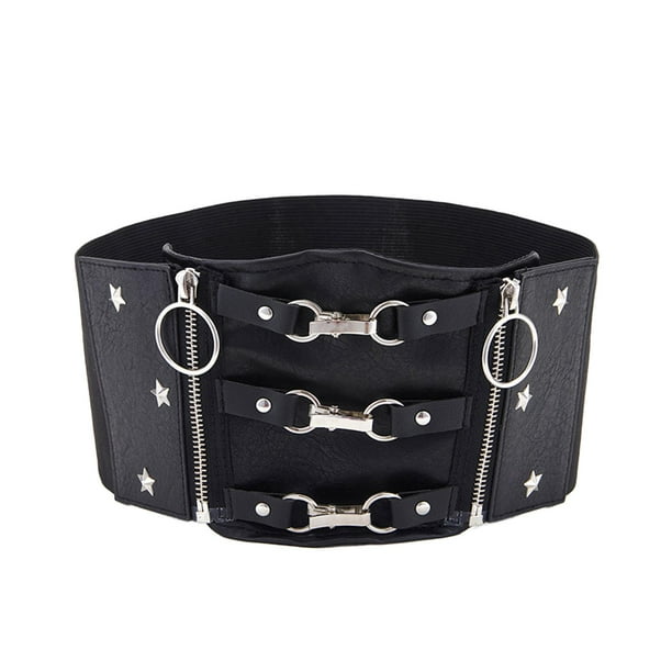 Cinturón de mujer Moda clásica Cinturón de cuero sólido Cinturón ancho  Cinturones de correa (negro)