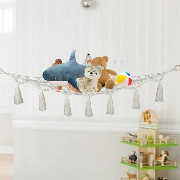 Hamaca de almacenamiento de juguetes de peluche con luz LED, organizador de  esquina de macramé para habitación de muñecas, decoración de malla, redes